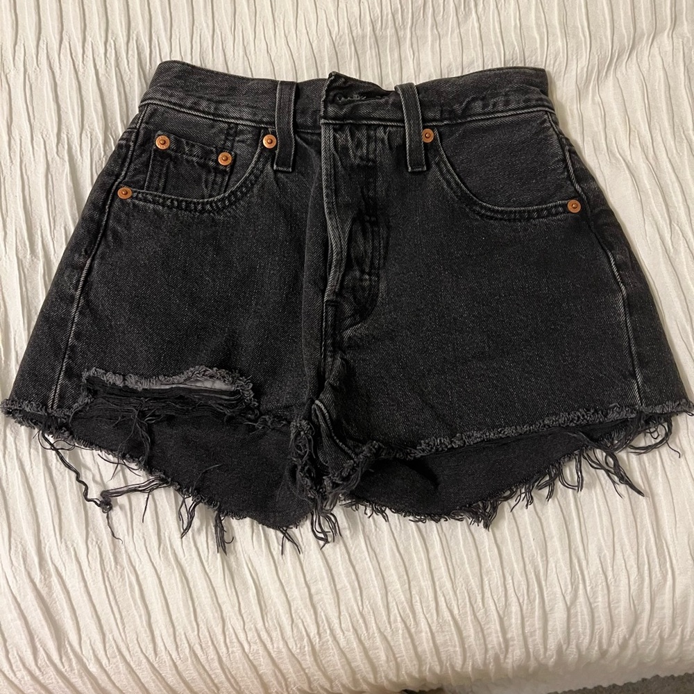 Levi's 501 Black Jean Shorts Distressed Frayed Hem